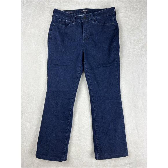 NYDJ Premium Denim Women's Blue Lift X Tuck Barbara Bootcut Jeans Size 10P Dark - Picture 1 of 9